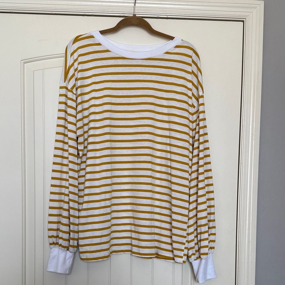 Oversized Gold and White Striped Long Sleeve Top
